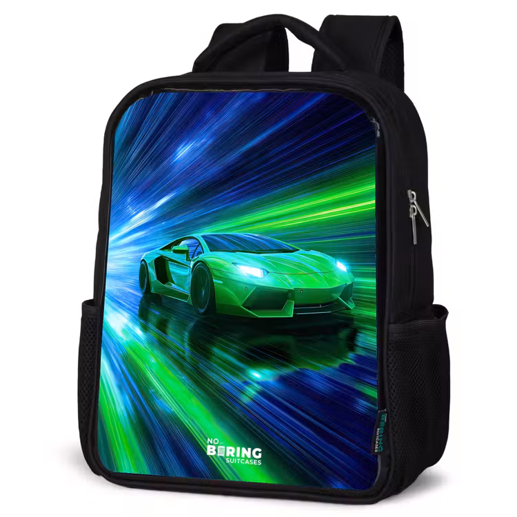 Raceauto - Felgroen - Lichtstralen - Snelheid Rugzak - Zwart middel -schuin