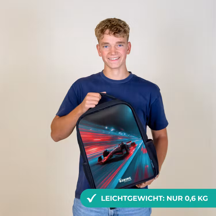 Raceauto - Baan - Neon - Verlichting Rugzak - Zwart middel -sfeer7_DE