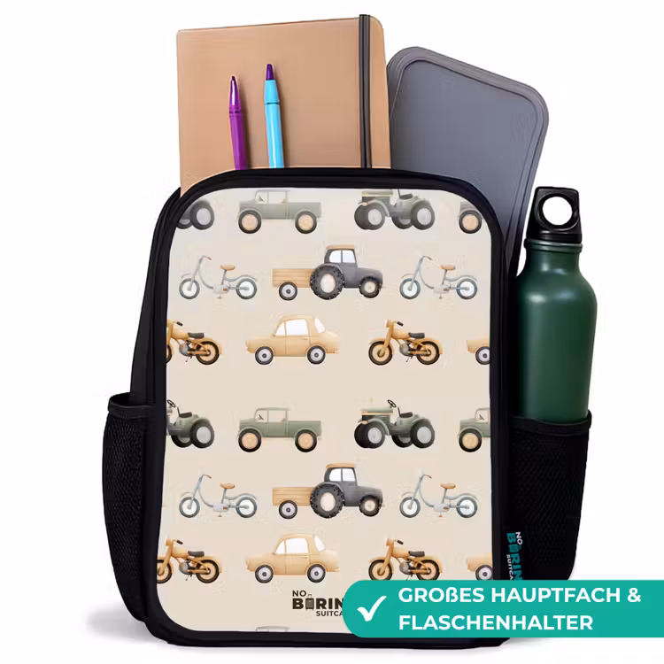 Retro voertuigen patroon Rugzak - Zwart middel -inhoud_DE