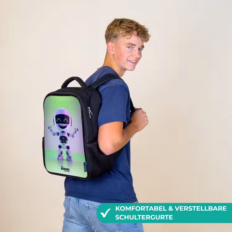 Robot met paars en groen licht Rugzak - Zwart middel -sfeer9_DE