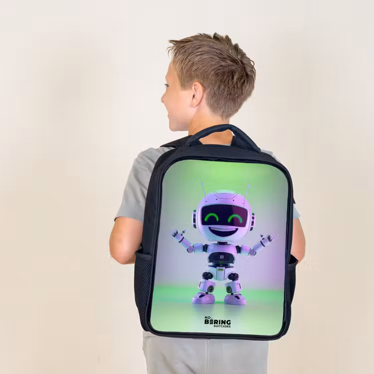 Robot met paars en groen licht Rugzak - Zwart middel -sfeer2