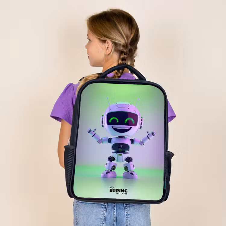 Robot met paars en groen licht Rugzak - Zwart middel -sfeer5