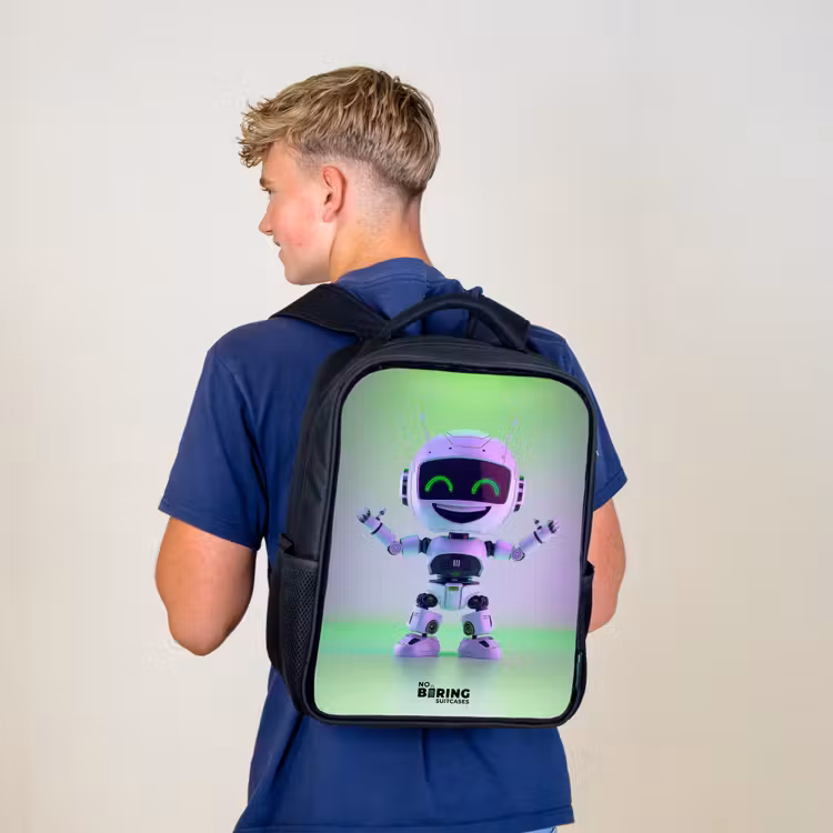 Robot met paars en groen licht Rugzak - Zwart middel -sfeer8
