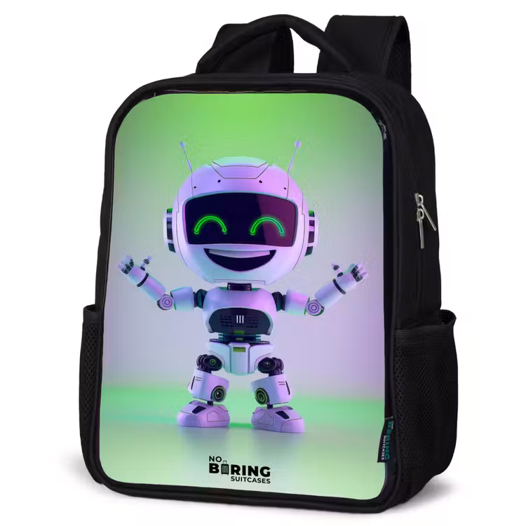 Robot met paars en groen licht Rugzak - Zwart middel -schuin