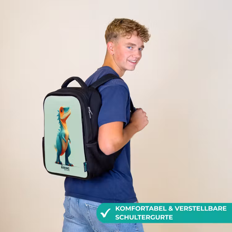 Stoere dino met grote ogen Rugzak - Zwart middel -sfeer9_DE