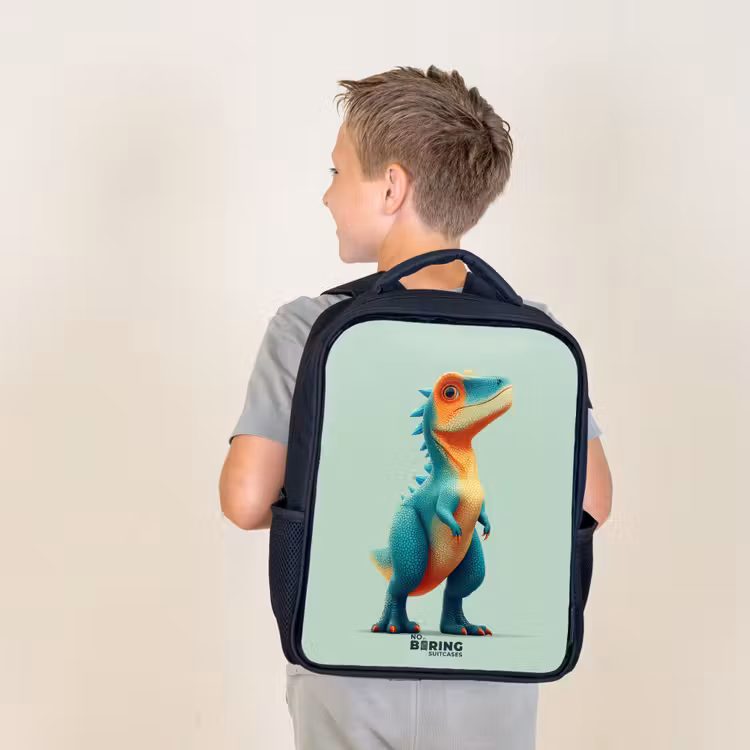 Stoere dino met grote ogen Rugzak - Zwart middel -sfeer2