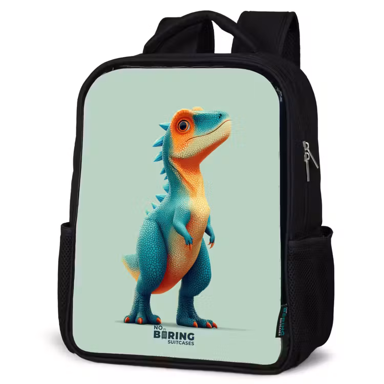 Stoere dino met grote ogen Rugzak - Zwart middel -schuin