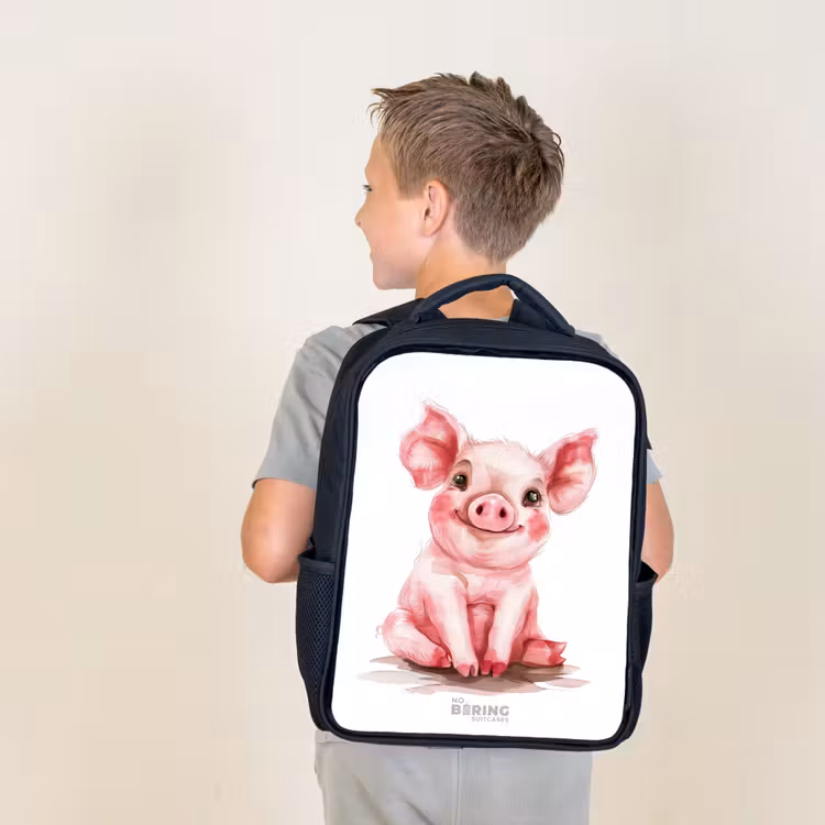 Roze baby varken Rugzak - Zwart middel -sfeer2