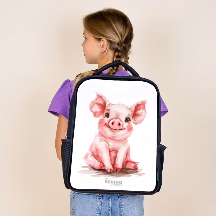 Roze baby varken Rugzak - Zwart middel -sfeer5