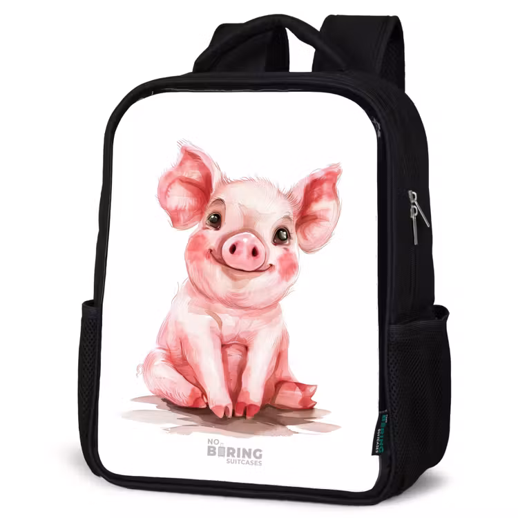 Roze baby varken Rugzak - Zwart middel -schuin