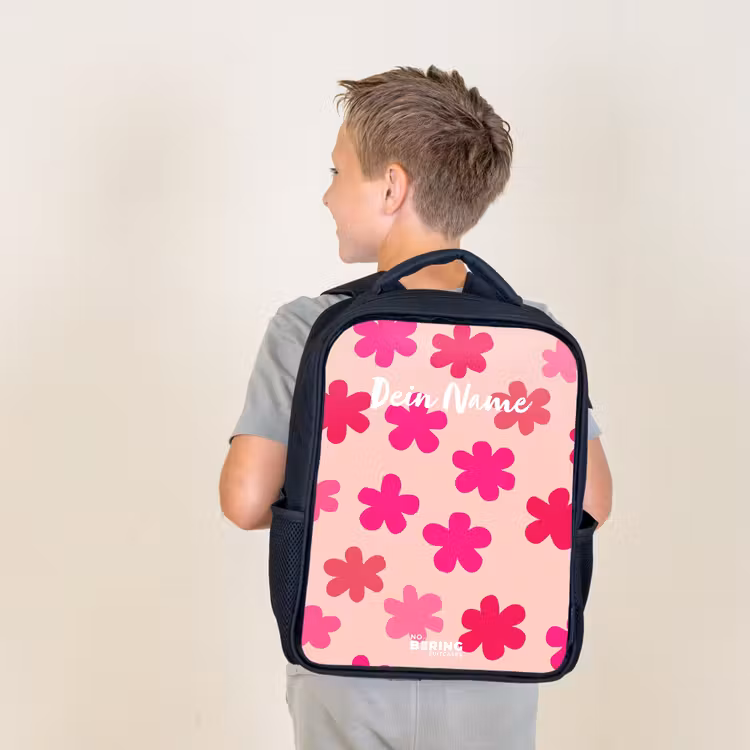 Roze bloemen Rugzak - Zwart middel -sfeer2