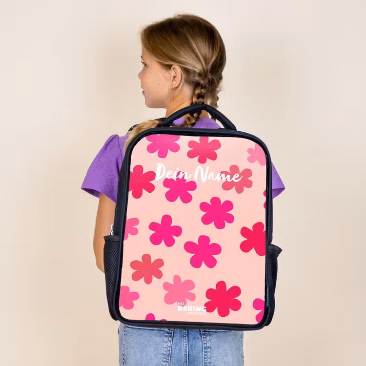 Roze bloemen Rugzak - Zwart middel -sfeer5