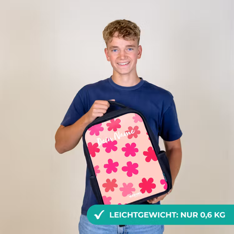 Roze bloemen Rugzak - Zwart middel -sfeer7_DE
