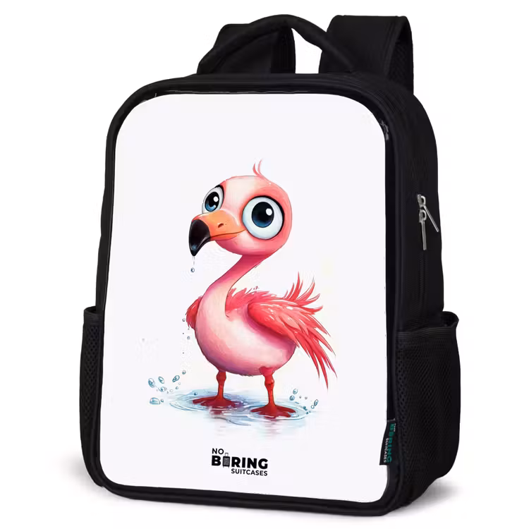 Roze flamingo in het water Rugzak - Zwart middel -schuin