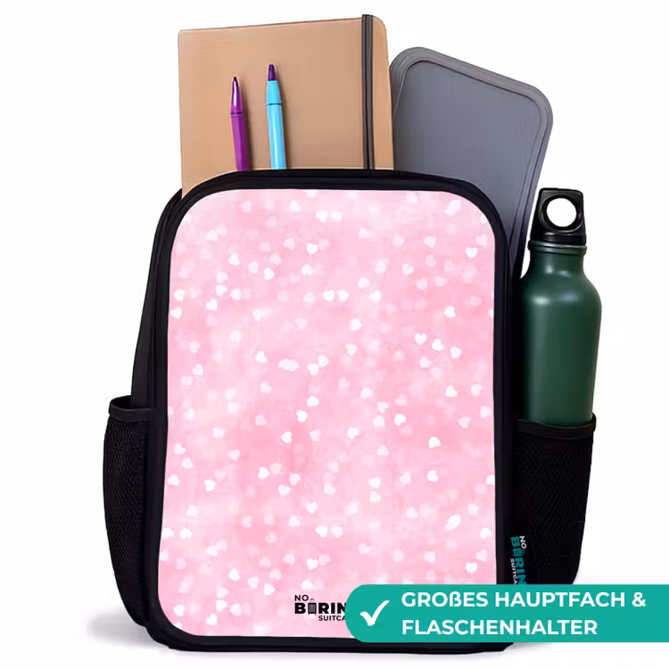 Roze glitter hartjes Rugzak - Zwart middel -inhoud_DE