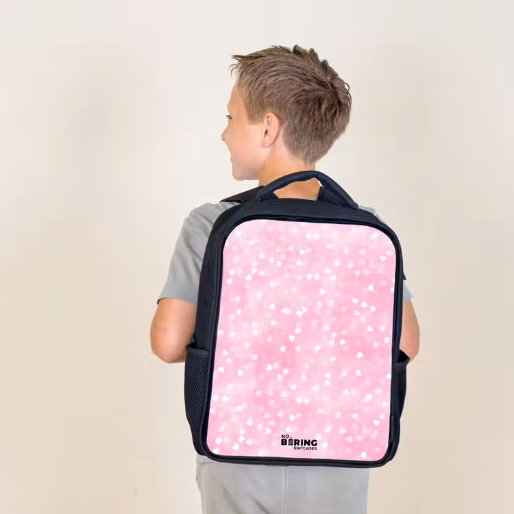 Roze glitter hartjes Rugzak - Zwart middel -sfeer2