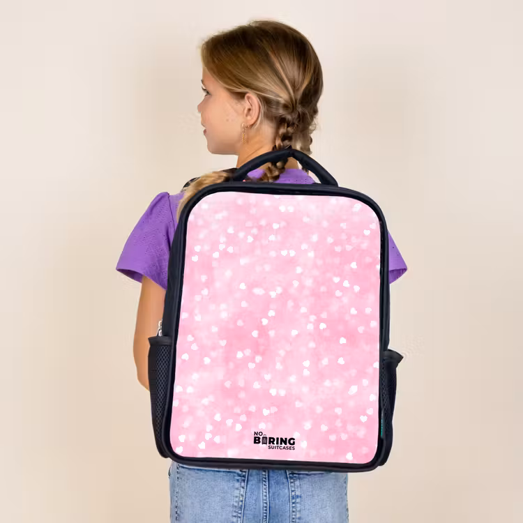 Roze glitter hartjes Rugzak - Zwart middel -sfeer5