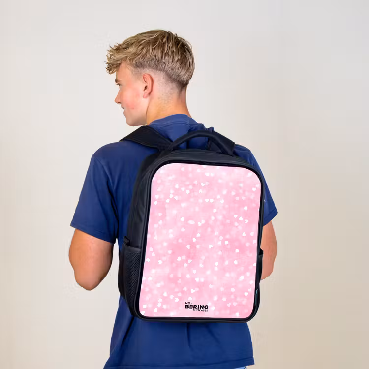 Roze glitter hartjes Rugzak - Zwart middel -sfeer8