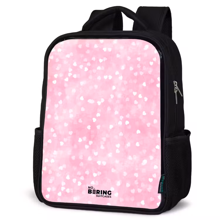 Roze glitter hartjes Rugzak - Zwart middel -schuin