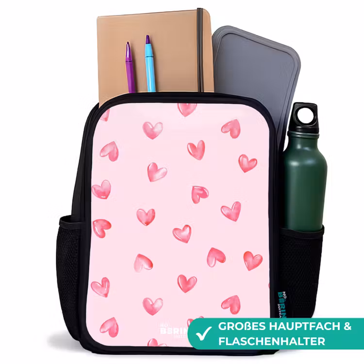 Roze hartjes Rugzak - Zwart middel -inhoud_DE