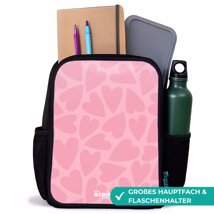 Roze hartjes patroon Rugzak - Zwart middel -inhoud_DE