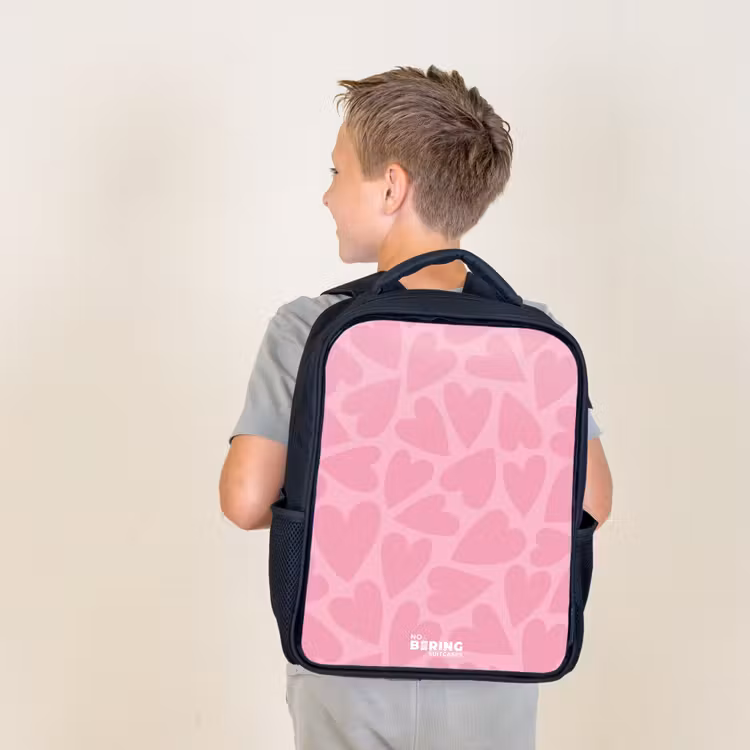 Roze hartjes patroon Rugzak - Zwart middel -sfeer2