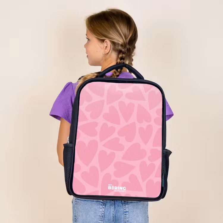 Roze hartjes patroon Rugzak - Zwart middel -sfeer5