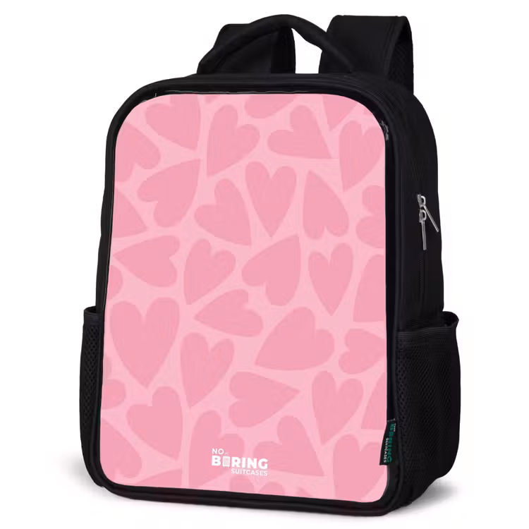 Roze hartjes patroon Rugzak - Zwart middel -schuin