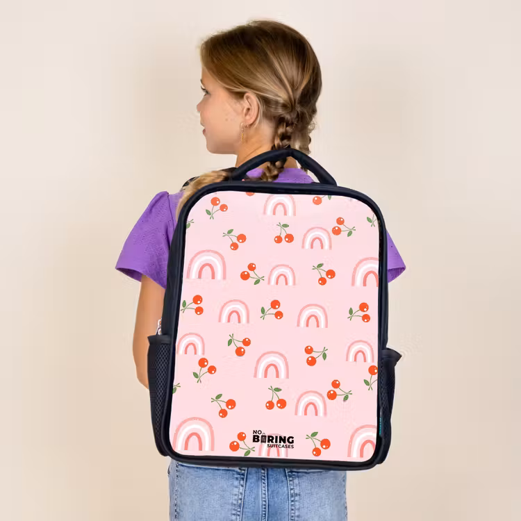 Roze met regenboog en kersen patroon Rugzak - Zwart middel -sfeer5