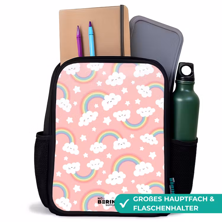 Roze met regenboog patroon Rugzak - Zwart middel -inhoud_DE