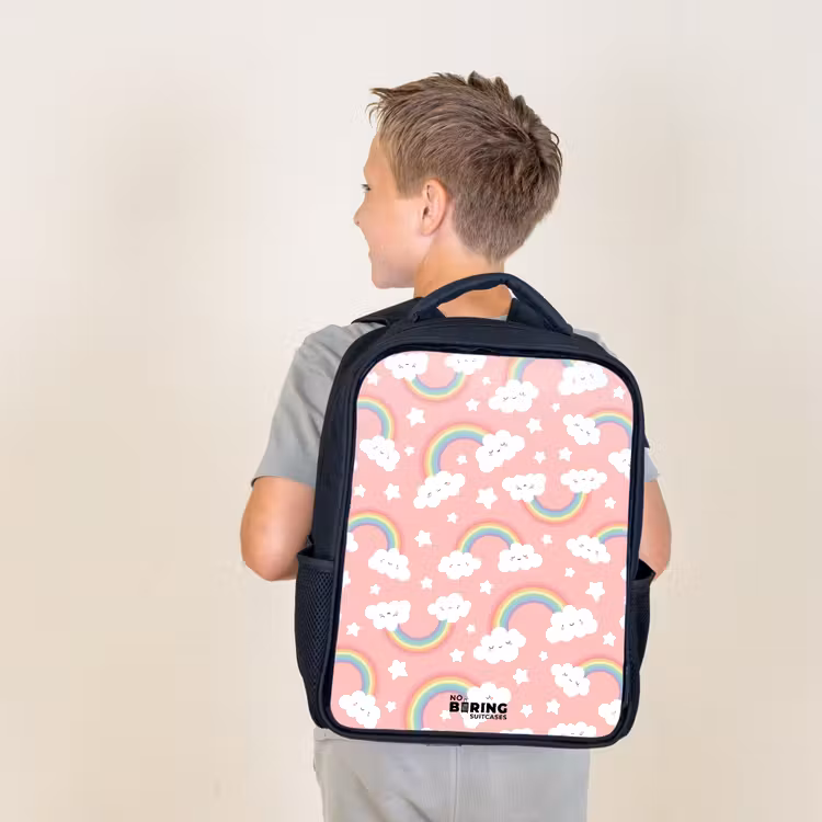 Roze met regenboog patroon Rugzak - Zwart middel -sfeer2