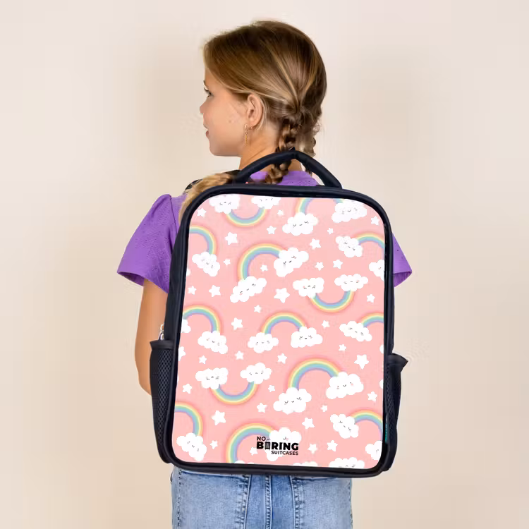 Roze met regenboog patroon Rugzak - Zwart middel -sfeer5