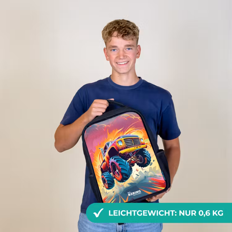 Roze Monstertruck Vliegt over het Asfalt Rugzak - Zwart middel -sfeer7_DE