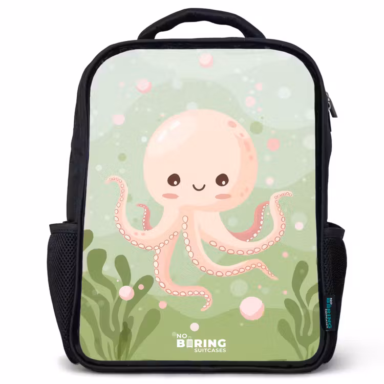 Roze octopus met een lach Rugzak - Zwart middel -3d