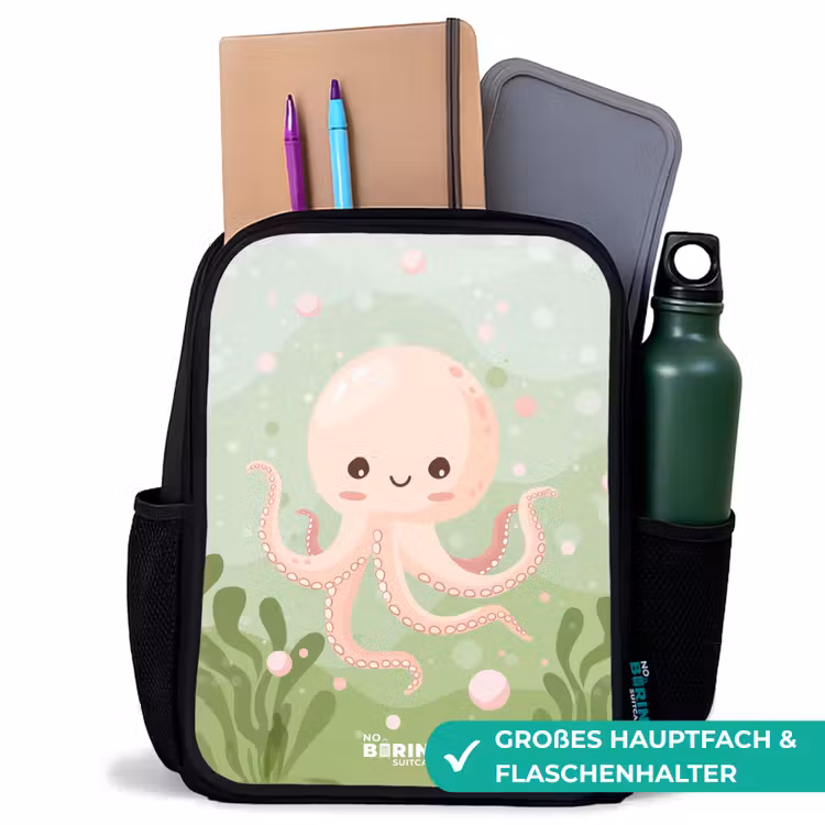 Roze octopus met een lach Rugzak - Zwart middel -inhoud_DE