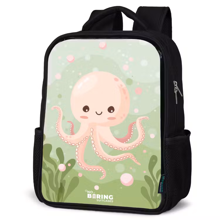 Roze octopus met een lach Rugzak - Zwart middel -schuin