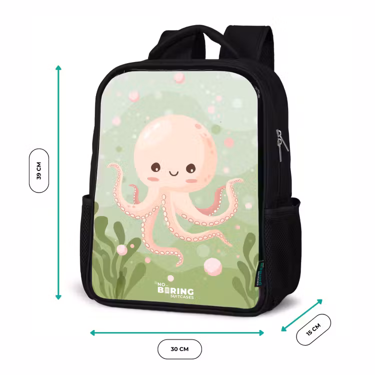 Roze octopus met een lach Rugzak - Zwart middel -productfoto_formaten
