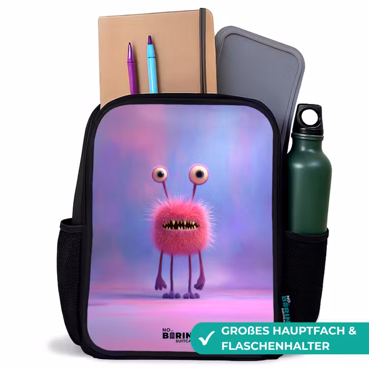 Roze harig monster met grote ogen Rugzak - Zwart middel -inhoud_DE