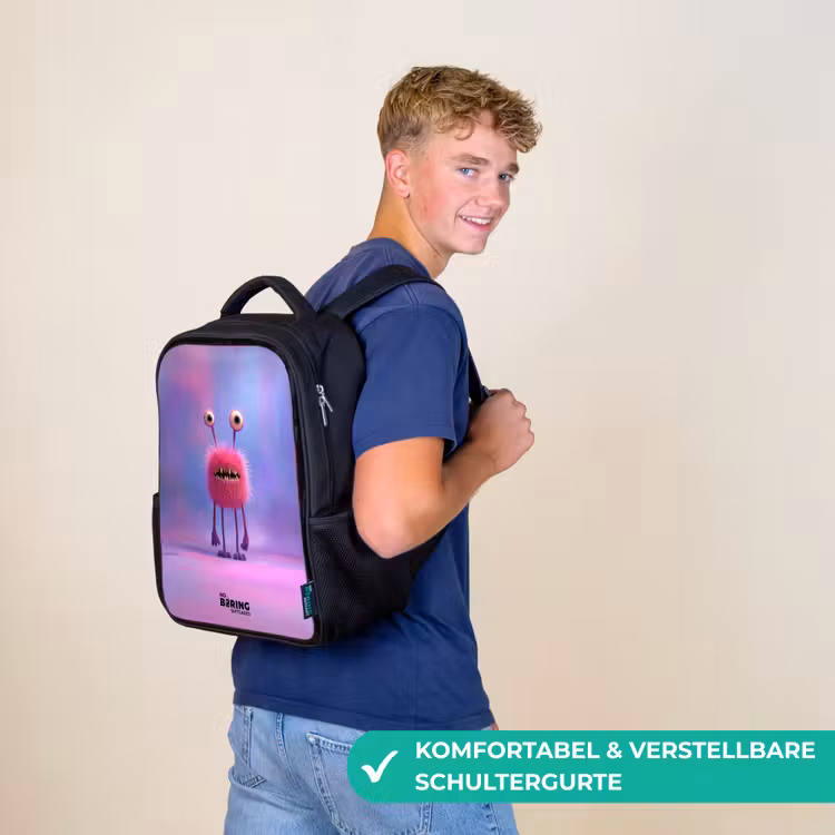 Roze harig monster met grote ogen Rugzak - Zwart middel -sfeer9_DE