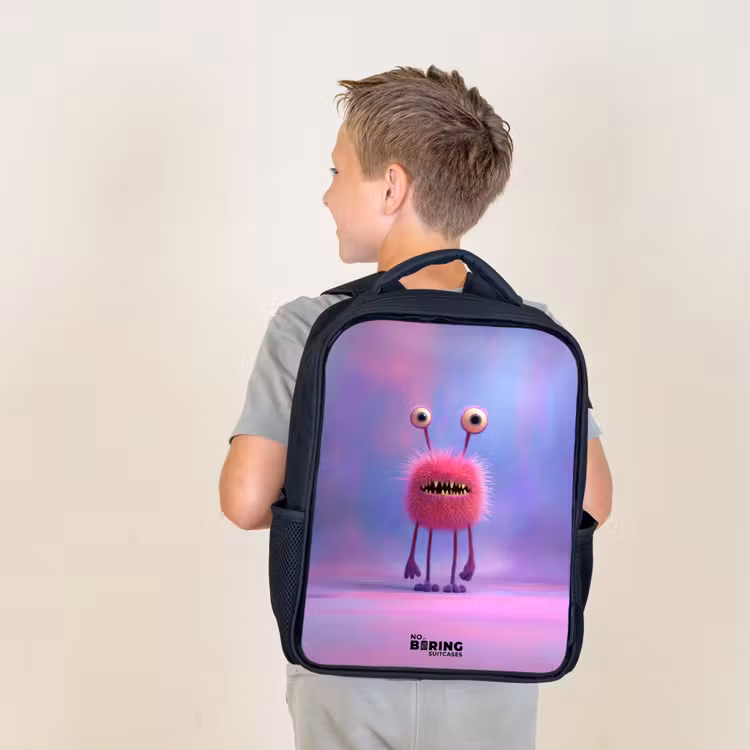 Roze harig monster met grote ogen Rugzak - Zwart middel -sfeer2
