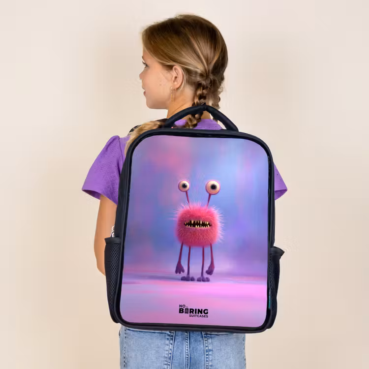 Roze harig monster met grote ogen Rugzak - Zwart middel -sfeer5