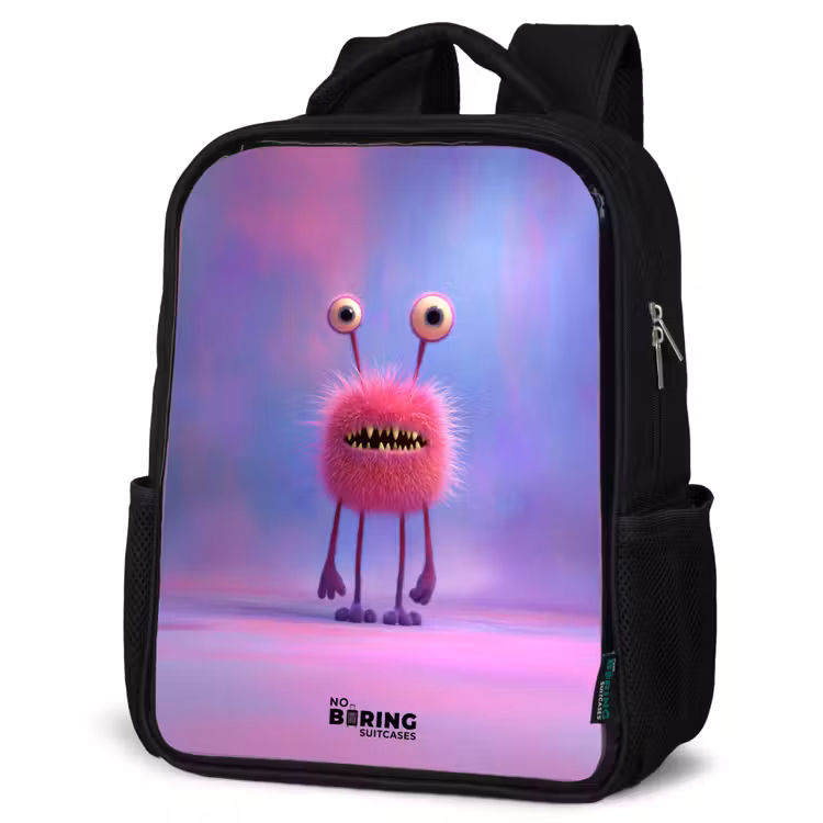 Roze harig monster met grote ogen Rugzak - Zwart middel -schuin