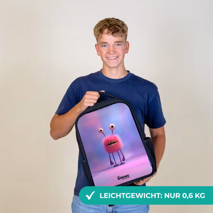 Roze harig monster met grote ogen Rugzak - Zwart middel -sfeer7_DE