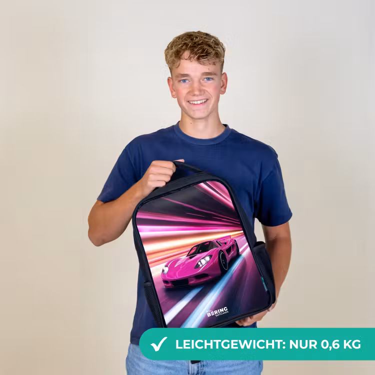 Roze raceauto flitst door neonlicht Rugzak - Zwart middel -sfeer7_DE