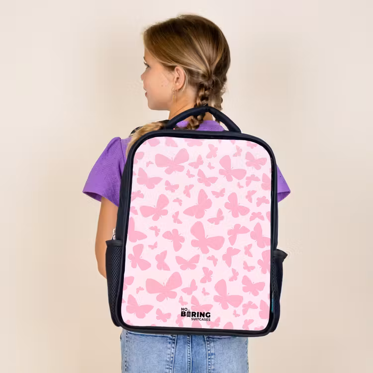 Roze vlinders Rugzak - Zwart middel -sfeer5