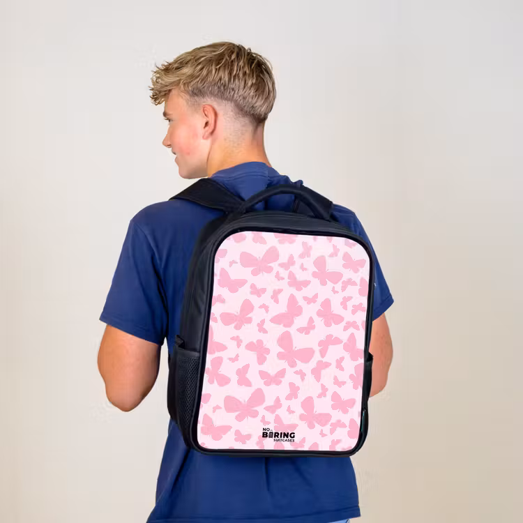 Roze vlinders Rugzak - Zwart middel -sfeer8