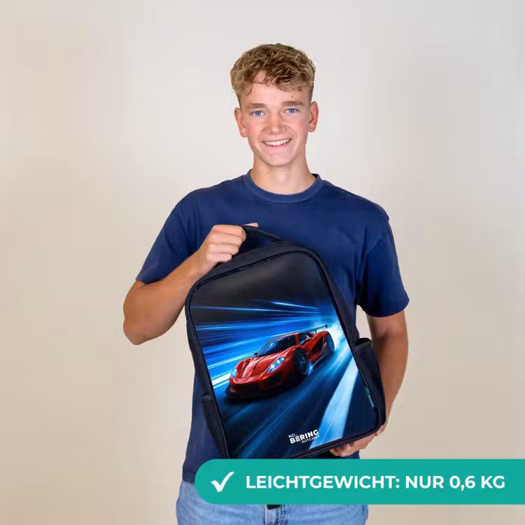 Rode racewagen in digitale snelheidswereld Rugzak - Zwart middel -sfeer7_DE