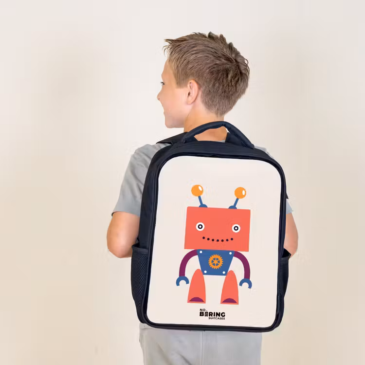 Rode robot met vierkant hoofd Rugzak - Zwart middel -sfeer2