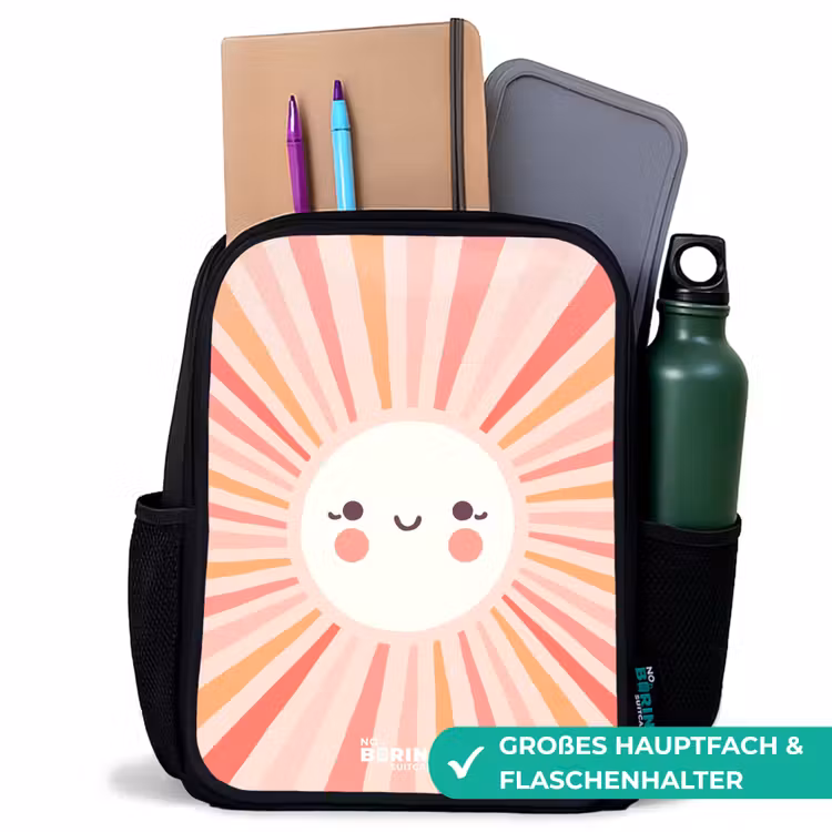 Ronde zon met gezicht Rugzak - Zwart middel -inhoud_DE