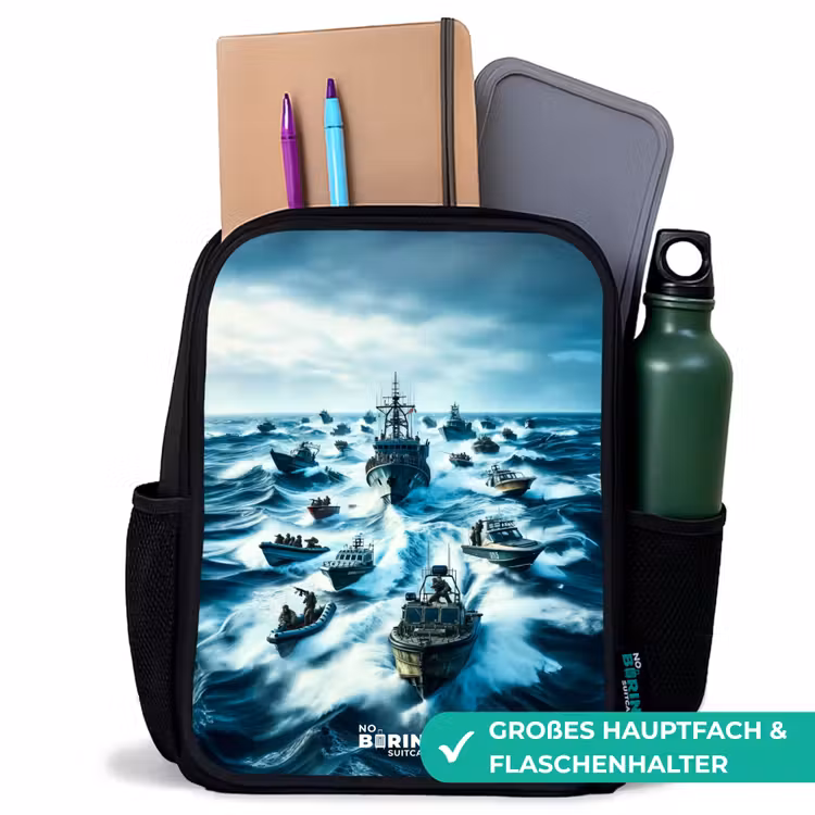 Schepen in de zee Rugzak - Zwart middel -inhoud_DE